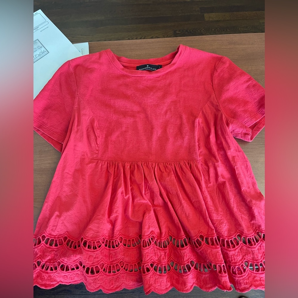 Pomander Place Red Lexi Eyelet Top L